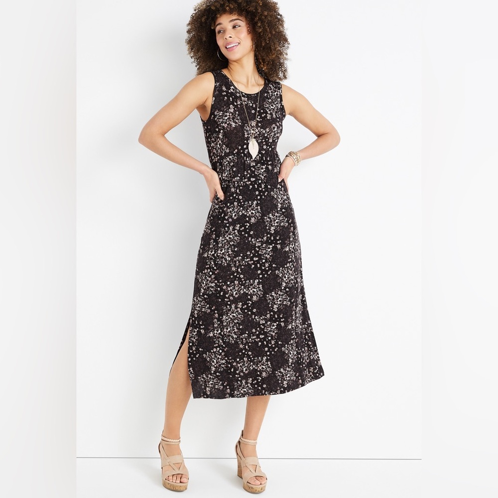 24/7 Maurices Black Floral Empire Waist Midi Dress Size 2X